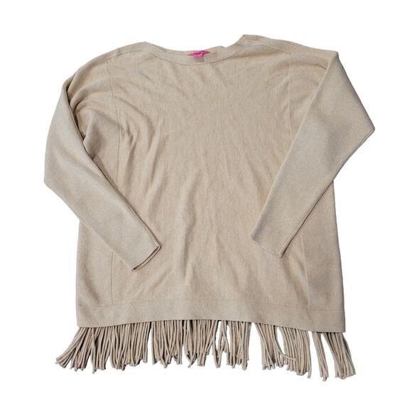 Lilly Pulitzer Glenda Heathered Sand Bar Tan Fringe Coolmax Sweater Small - Picture 3 of 8